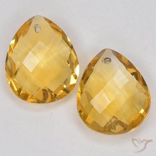 7.06 ctw Golden Citrine Gemstones, Citrine Gems in Pear Checkerboard with Hole Shape for Sale.