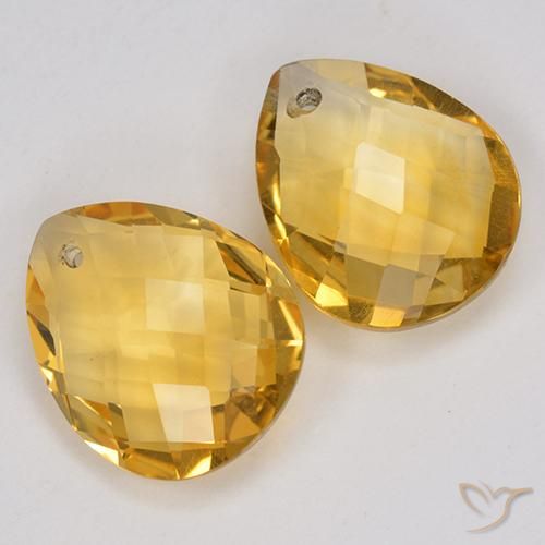 7.06 ctw Golden Citrine Stones, Natural Citrine in Pear Checkerboard with Hole Shape for Sale