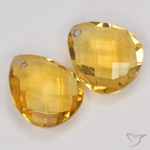 6.93 ctw Golden Citrine Stones, Natural Citrine in Pear Checkerboard with Hole Shape for Sale