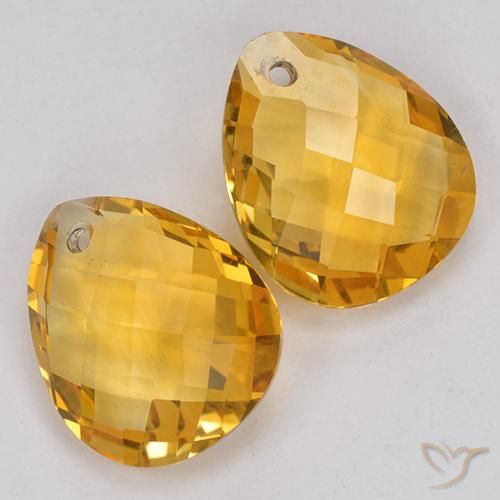 6.64 ctw Golden Citrine Stones, Natural Citrine in Pear Checkerboard with Hole Shape for Sale