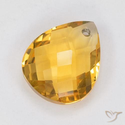 3.83 ct Golden Citrine Stone, Natural Citrine in Pear Checkerboard with Hole Shape for Sale
