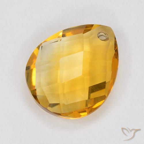 3.79 ct Golden Citrine Stone, Natural Citrine in Pear Checkerboard with Hole Shape for Sale