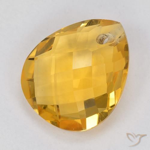 3.66 ct Golden Citrine Stone, Natural Citrine in Pear Checkerboard with Hole Shape for Sale