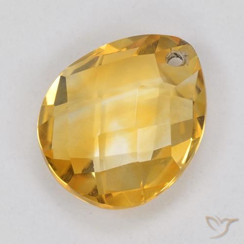 3.60 ct Golden Citrine Stone, Natural Citrine in Pear Checkerboard with Hole Shape for Sale