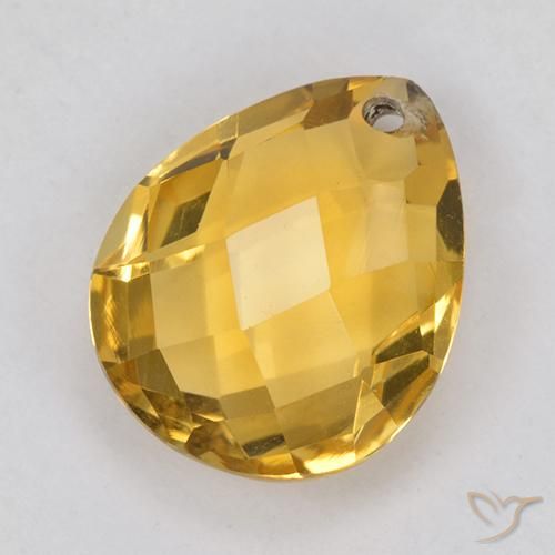 3.71 ct Golden Citrine Stone, Natural Citrine in Pear Checkerboard with Hole Shape for Sale