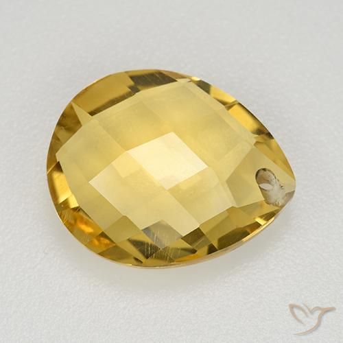3.65 ct Golden Citrine Stone, Natural Citrine in Pear Checkerboard with Hole Shape for Sale
