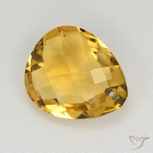 3.67 ct Golden Citrine Stone, Natural Citrine in Pear Checkerboard with Hole Shape for Sale