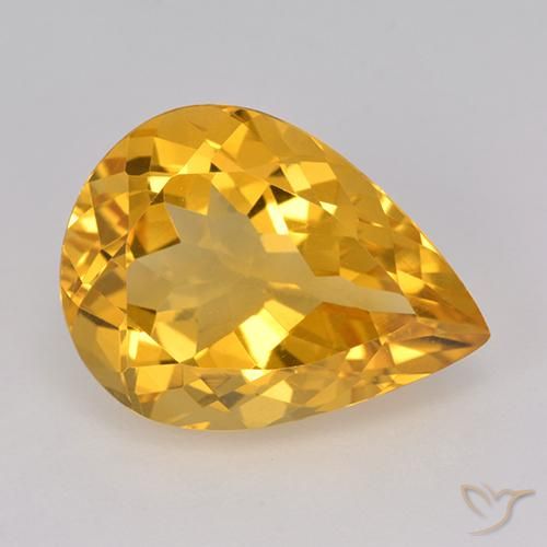 7.63 ct Yellow Citrine, 16.2 x 12.1 mm Pear Cut From Brazil, Photo A