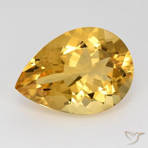 9.66 ct Yellow Citrine, 18 x 13 mm Pear Cut From Brazil, Photo A