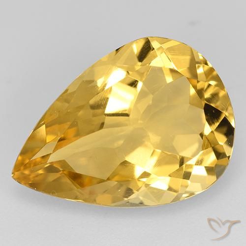 6.36 ct Yellow Citrine, 16.1 x 11.6 mm Pear Cut From Brazil, Photo A