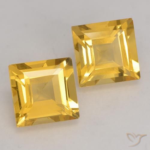 3.27 ctw Golden Citrine Stones, Natural Citrine in Square Facet Shape for Sale