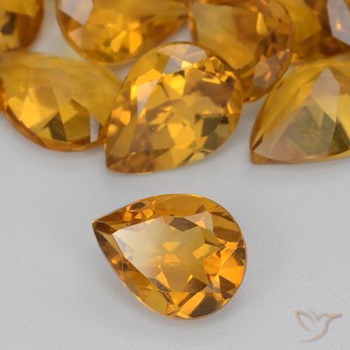 13.07 ctw Golden Citrine Stones, Natural Citrine in Pear Facet Shape for Sale