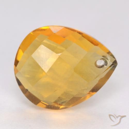 3.84 ct Golden Citrine Stone, Natural Citrine in Pear Checkerboard with Hole Shape for Sale
