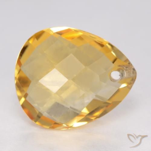 3.50 ct Golden Citrine Stone, Natural Citrine in Pear Checkerboard with Hole Shape for Sale