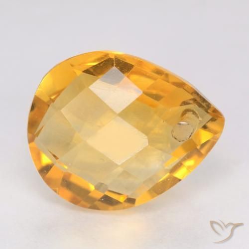3.76 ct Golden Citrine Stone, Natural Citrine in Pear Checkerboard with Hole Shape for Sale