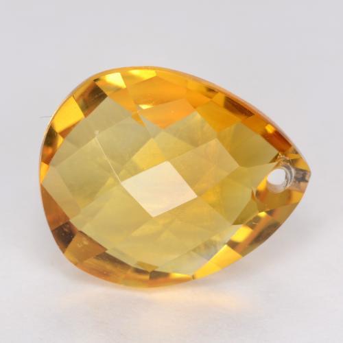 3.55 ct Golden Citrine Stone, Natural Citrine in Pear Checkerboard with Hole Shape for Sale