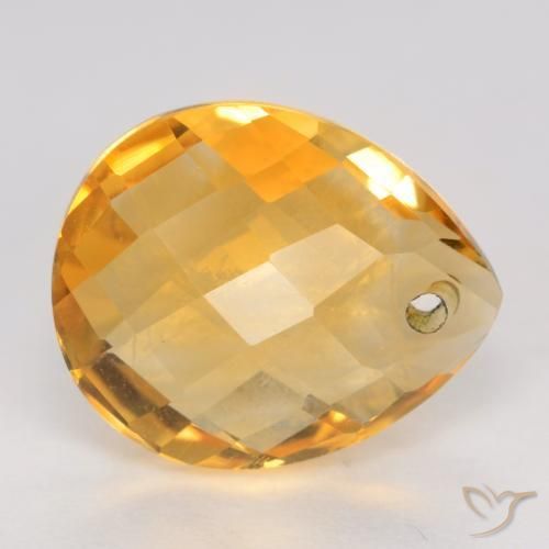 3.72 ct Golden Citrine Stone, Natural Citrine in Pear Checkerboard with Hole Shape for Sale
