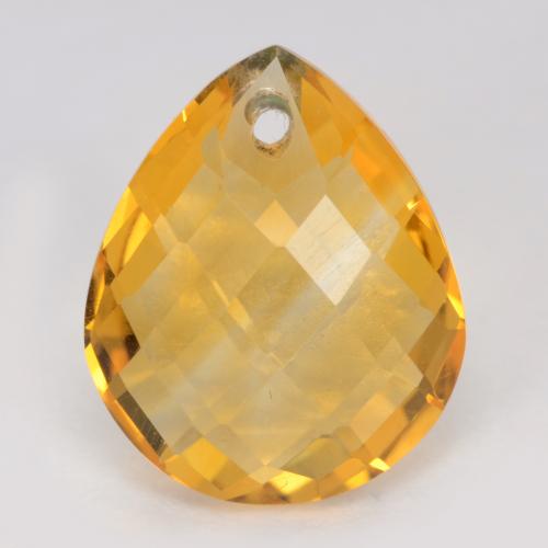 Deep Golden Orange Citrine Gem - 3.7ct Pear Checkerboard with Hole (ID: 539850)