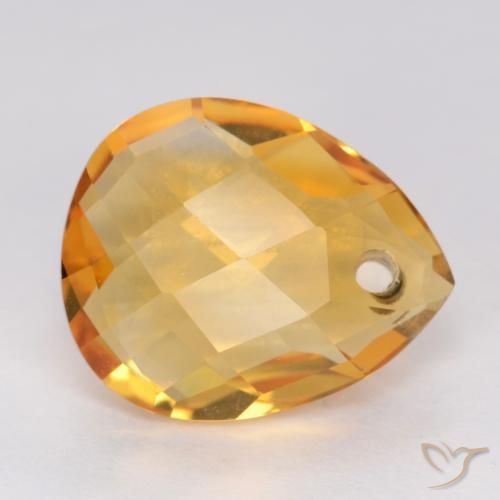 3.46 ct Golden Citrine Stone, Natural Citrine in Pear Checkerboard with Hole Shape for Sale