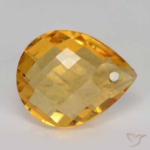 3.52 ct Golden Citrine Stone, Natural Citrine in Pear Checkerboard with Hole Shape for Sale