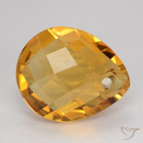 3.67 ct Golden Citrine Stone, Natural Citrine in Pear Checkerboard with Hole Shape for Sale