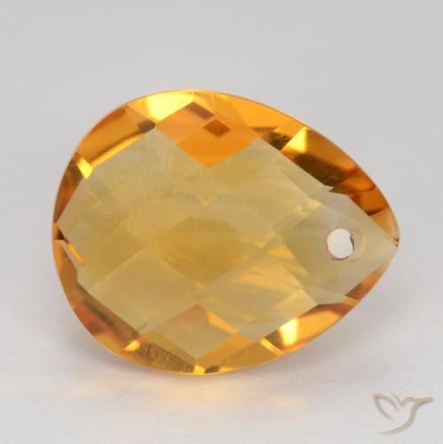 3.38 ct Golden Citrine Stone, Natural Citrine in Pear Checkerboard with Hole Shape for Sale