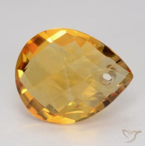 3.37 ct Golden Citrine Stone, Natural Citrine in Pear Checkerboard with Hole Shape for Sale