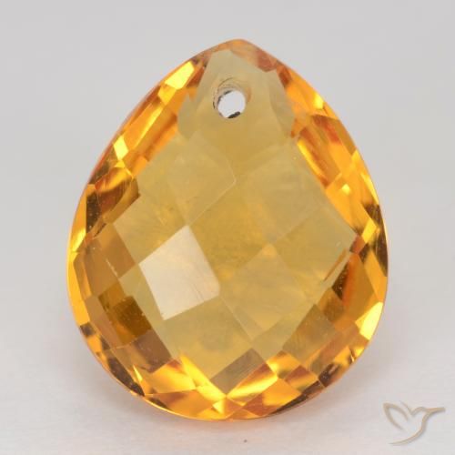 3.86 ct Yellow Citrine, 12 x 10.1 mm Pear Checkerboard From Brazil, Photo A