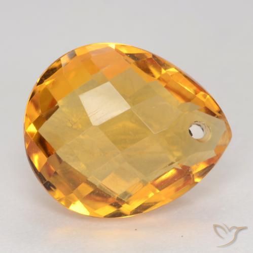 3.86 ct Golden Citrine Stone, Natural Citrine in Pear Checkerboard with Hole Shape for Sale