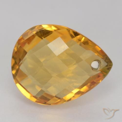 3.39 ct Golden Citrine Stone, Natural Citrine in Pear Checkerboard with Hole Shape for Sale