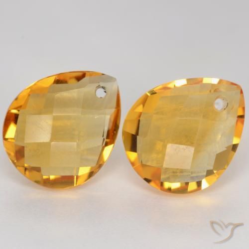 7.39 ctw Golden Citrine Stones, Natural Citrine in Pear Checkerboard with Hole Shape for Sale