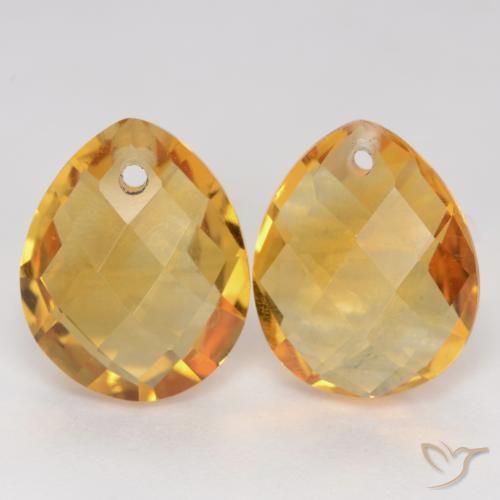 2 Citrines Poire assorties de 12 x 9,8mm, poids total de 7,56 ct / moyenne de 3,78 ct chacune, Doré foncé à pureté vvs-vs, pierre gemme naturelle Non traité, dureté Mohs de 7 convient aux bijoux de tous les jours, pierre de sagesse, Pierre de naissance de novembre, Photo A