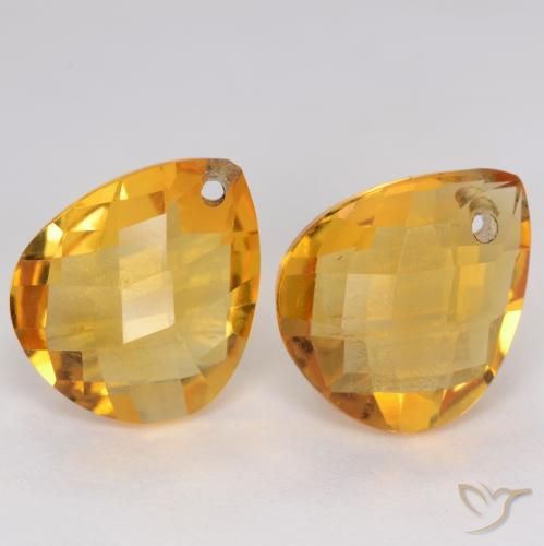 7.21 ctw Golden Citrine Stones, Natural Citrine in Pear Checkerboard with Hole Shape for Sale