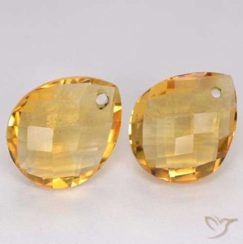 7.32 ctw Golden Citrine Stones, Natural Citrine in Pear Checkerboard with Hole Shape for Sale