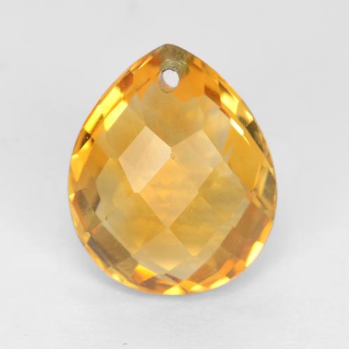 Dorado naranja claro medio Citrina Gema - 3.6ct Pera checkerboard con orificio (ID: 540054)