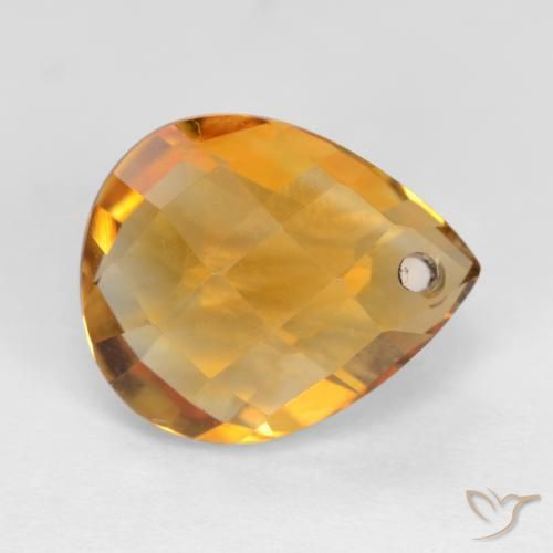 3.89 ct Golden Citrine Stone, Natural Citrine in Pear Checkerboard with Hole Shape for Sale