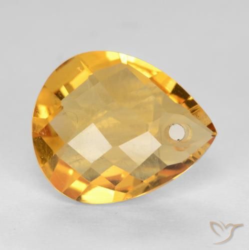 3.54 ct Golden Citrine Stone, Natural Citrine in Pear Checkerboard with Hole Shape for Sale