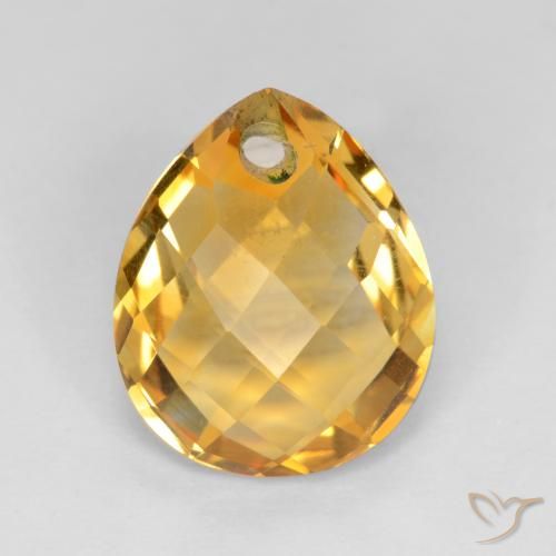 Deep Golden Orange Цитрин Камень - 3.4ct Pear Checkerboard with Hole (ID: 540059)