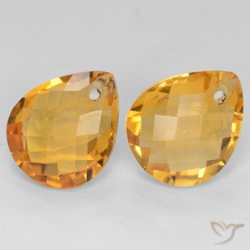 7.39 ctw Golden Citrine Stones, Natural Citrine in Pear Checkerboard with Hole Shape for Sale
