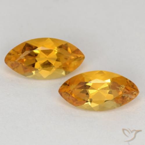 8,1 x 4,3mm Marquise Citrin-Paar - Gewicht 1,08 ct gesamt / durchschnittl. 0,54 ct, Garantiert natürliche Edelsteine, Tiefes Orange-Gold Farbe in VS Reinheit, Mohs-Härte 7 Geeignet für den täglichen Gebrauch im Schmuck, November Geburtsstein, Photo A
