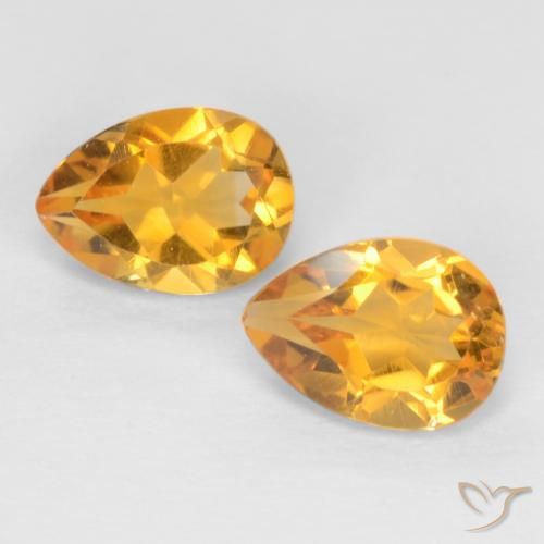 1.42 ctw Golden Citrine Gemstones, Citrine Gems in Pear Facet Shape for Sale.