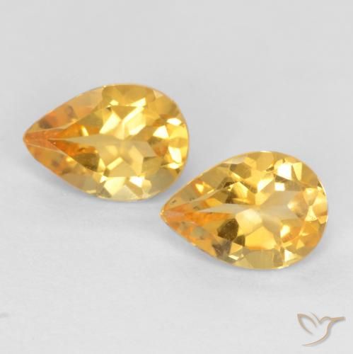 1.18 ctw Golden Citrine Gemstones, Citrine Gems in Pear Facet Shape for Sale.