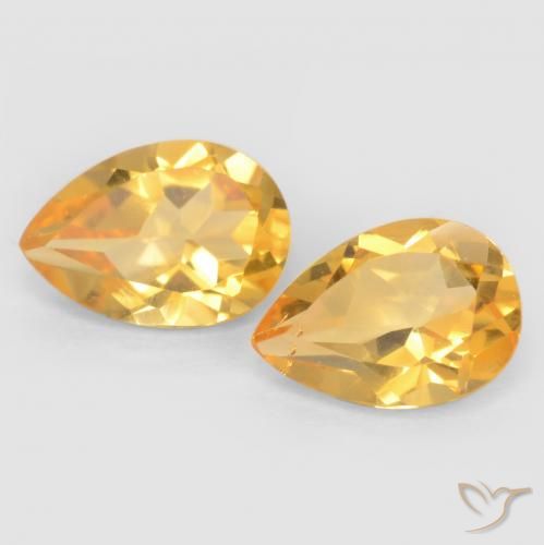1.28 ctw Golden Citrine Gemstones, Citrine Gems in Pear Facet Shape for Sale.