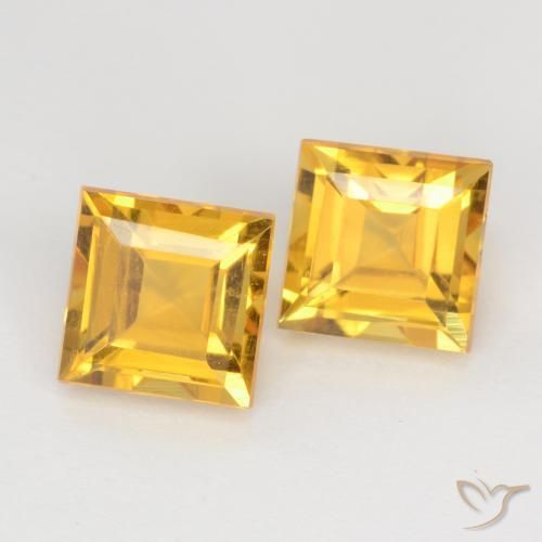 2.35 ctw Golden Citrine Stones, Natural Citrine in Square Facet Shape for Sale