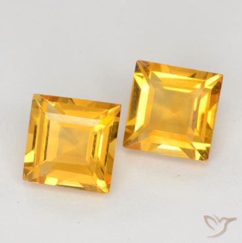 2.14 ctw Golden Citrine Stones, Natural Citrine in Square Facet Shape for Sale
