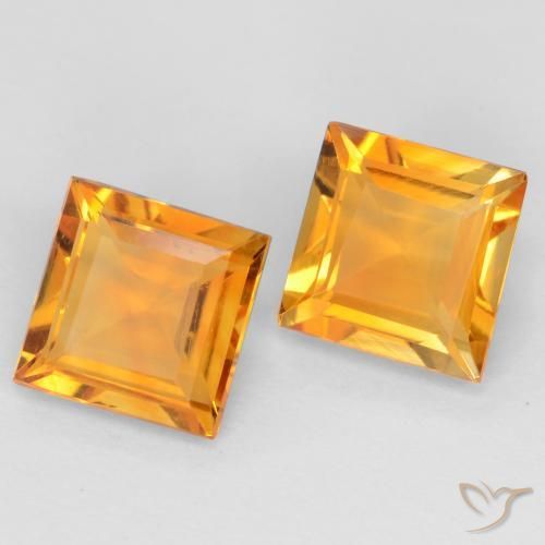 1.62 ctw Golden Citrine Stones, Natural Citrine in Square Facet Shape for Sale