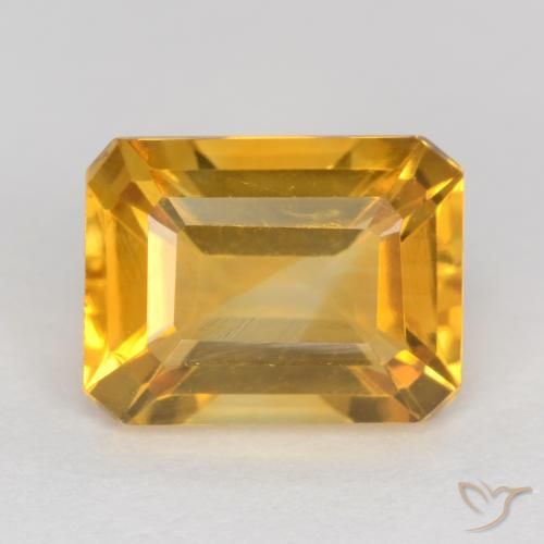 1.57ct Natural Deep Golden Orange Citrine, Emerald Cut, VS