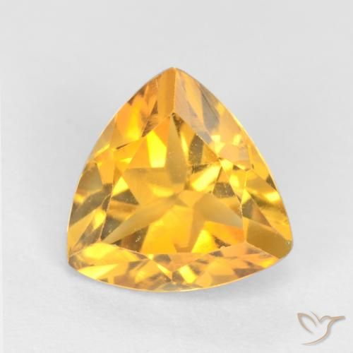 6,9 x 6,8mm goldener Citrin im Trillantschliff aus Brasilien, Gewicht 0,95 ct, Garantiert echter Edelstein in VS Reinheit, 1 Stück Citrin - die Farbe ist Mittelgold, Mohs-Härte von 7 Geeignet für den täglichen Gebrauch im Schmuck, Jahr des Hahn-Edelsteins, Photo A