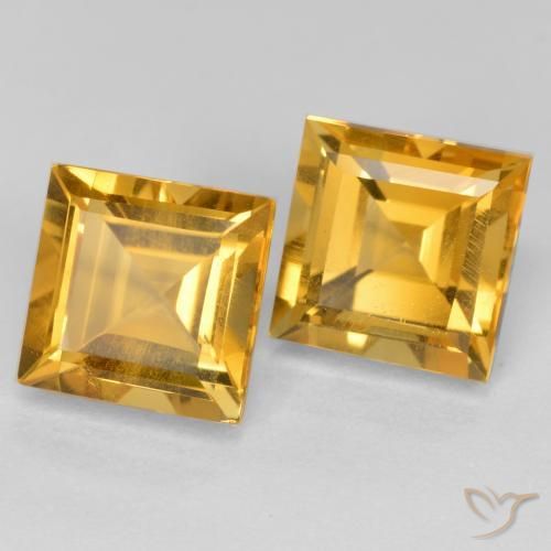 3.65 ctw Golden Citrine Stones, Natural Citrine in Square Facet Shape for Sale