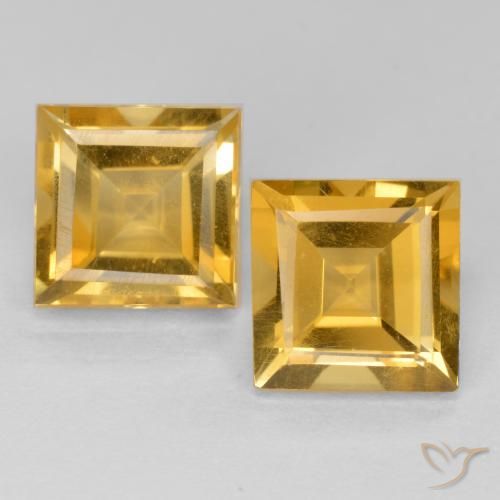 2 Stück/Paar Quadrat Citrin in Größe 7,1 x 7mm, Gewicht 3,35 ct gesamt / durchschnittl. 1,68 ct, Tiefes Goldorange in VS Reinheit, Garantiert natürliche Edelsteine, Mohs-Härte 7 Geeignet für den täglichen Gebrauch im Schmuck, Sternzeichen Löwe, Photo A